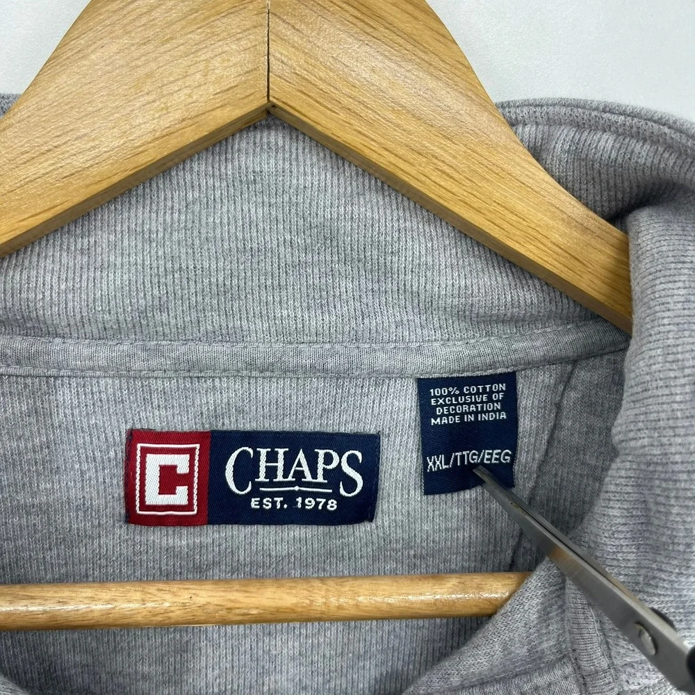 Chaps‎ Mens XXL Gray Ribbed 100% Cotton Quarter Zip Pullover Sweater Logo